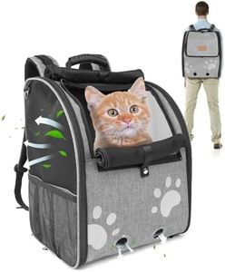 MOYSOON Cat Backpack Carrier for Dogs & Cats up to 15lbs, Ventilated Pet Carrier with Anti-Escape Leash & Airflow Vents, Lightweight Travel Backpack for Hiking, Camping (13.6"x10.8"x16.8", Grey)
