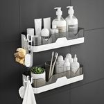 Satpurush Plastic Bathroom Accessories, Bathroom Rack, Bathroom Shelf Organizer, Wall Mounted Shelf, Bathroom Hardware And Accessories, Storage Racks (2 Pack, Bath Shelf And 4 Hook, White,Black)