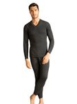 LUX PARKER Men's Black V Neck Full Sleeves Premium Thermal Set(Size:95cm)