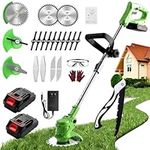 Weed Eater, Electric Weed Wacker, Brush Cutter with 3 Types Blades and 4Ah Battery, Cordless Weed Wacker Adjustable Height, Electric Weed Eater for Lawn, Yard, Garden