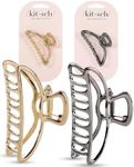 Kitsch Metal Claw Clips, Large Claw Clips for Thick Hair, Metal Hair Clips for Women, Gold Hair Clips & Silver Hair Clips, Hair Claw Clips for Thin Hair, Metal Clips for Hair, 2pc Gold & Hematite