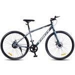 Vaux City-Pro 700C Hybrid Cycle for Men, 19 Inch Hi-Ten Steel Frame, Dual Disc Brake, 700x35C Tyres, Double Wall Alloy Rims, City Bike(Grey-Blue, Single Speed, Rigid Fork)