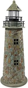 Sunnydaze 35-Inch Outdoor Lighthouse Lamp - Solar Lighthouse Decor with LED Light for Garden, Yard, Patio - Decorative Cobblestone