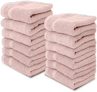 White Classic Luxury Cotton Washcloths - Large Hotel Spa Bathroom Face Towel | 12 Pack | Pink