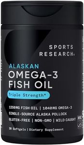 Sports Research Triple Strength Omega 3 Fish Oil 1250mg from Wild Alaska Pollock - Burpless Fish Oil Supplement with Omega3s EPA & DHA - Sustainably Sourced, Non-GMO, Gluten Free - 30 Softgels