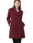 Allegra K Women's Double Breasted Notched Lapel Long Winter Coats Burgundy M