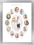 Americanflat 12x16 First Year Photo Frame with Shatter-Resistant Glass - Fits Twelve 2x3 Photos and One 5x7 Picture - Collage Frame for Nursery Decor, Newborn Mom Gift or Baby Shower - Silver