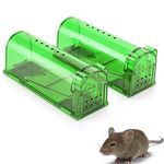 Humane Live Mouse Traps No Kill Safe Reusable, Mice Trap Catch and Release Indoor/Outdoor for Small Rodent/Voles/Hamsters/Moles Catcher, 2 Packs (Green)