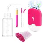 Eyelash Cleaning Kit, Shmian USB Mini Portable Lash Fan with 50 Lash Shampoo Brush 1 Nose Blackhead Facial Cleaning Brush 1 Plastic Wash Bottle for Eyelash Extension Supplies, Rose