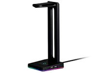 Monoprice Headset Stand - 2-Port USB Hub, 3.5mm Audio Jack, RGB Lighting, Headphone Holder for Gamers Gaming PC Accessories Desk - Dark Matter Series 142301