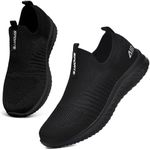 Womens Trainers Slip on Ladies Walking Shoes Lightweight Mesh Sneakers Comfortable Casual Shoes(All Black,42EU)