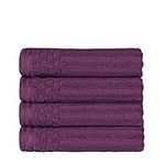 Superior Cotton 4-Piece Solid and Ribbed Hand Towel Set, Hand Towels 16" x 28", Plum