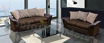 SHARON 3+2 SEATER SOFA SET BROWN OR BLACK AND GREY FABRIC LEATHER (Brown)