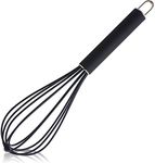 GorGin high temperature and easy to clean silicone whisk, stirrer, 10 inch, grip good grip design for Blending Whisking Beating Stirring Cooking Baking (1 Pack | black)