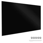 Navaris Magnetic Glass Board Black - 90 x 60 cm Dry Wipe Writing Memo Notice Whiteboard for Wall, Kitchen, Office - Includes Marker and Magnets