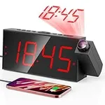Projection Alarm Clock, Digital Clock with 350° Rotatable Projector, 5-Level Brightness Dimmer, Clear LED Display, USB Charger, Progressive Volume, 9mins Snooze,12/24H, for Bedroom