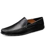 Mens Loafers Leather Driving Shoes-Breathable Flat Casual Business Shoes Black UK 11