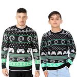 NOROZE Men's Matching Christmas Jumpers for Family Dad Son Matching Jumper Retro Gaming Xmas Jumper Unisex Sweater Boys Top (XL, Headphone Controller Green)