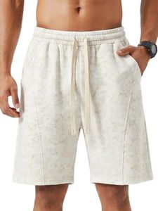 ZUY Men's Baggy Sweat Shorts Cotton Fleece 8" Athletic Shorts Pro Workout Print Lounge Shorts for Mens with Pockets Off White XL