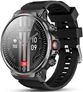WalkerFit Montre Connectée Homme Militaire: 1,85" HD Montre Sport Homme avec Appel Bluetooth, Batteries 710mah, Montre Connectée Etanche avec Moniteur De Sommeil, Podomètre pour Android iOS, Noir Pur