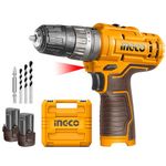 INGCO Cordless Imopact Drill Machine, Battery Drill Machine with 2 pcs Batteries & Drill bits, Type C charging for home use