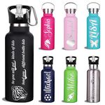 Personalised Custom Water Bottle with Straw Customised Insulated Water Bottles with Name Icon Engraved Flask for Kids Women School Gym (Stainless Steel, 750ml, 7 Colours)