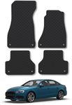 Car Mats Compatible with Audi A4 (2016+) Tailored Fit Rubber Floor Mat Set Accessory Black Custom Fitted 4 Pieces with Clips - Anti-Slip Backing, Heavy Duty & Waterproof