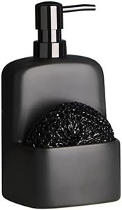 Dish Soap Dispenser - Kitchen Soap Dispenser with Sponge Holder Matte Ceramic Soap Daddy Dispenser 20oz for Kitchen (Matte Black)