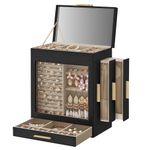 SONGMICS Jewelry Box, 5-Layer Jewelry Organizer, 6.1 x 10.3 x 12.6 Inches, Graphite Black and Gold Color UJBC162B02