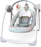 Bright Starts, Whimsical Wild Portable Compact Automatic Baby Swing with Music and Taggies, Removable Toy Bar with 2 Toys, Reclinable, 5 Point Harness, Newborn and up