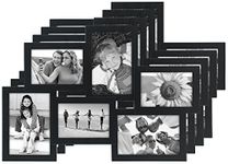 Malden International Designs Crossroads Puzzle Collage Picture Frame, 6 Option, 3-3.5x5 & 3-4x6, 4 Pack, Black