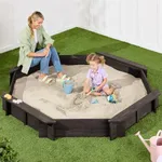 Best Choice Products Kid's Large Octagonal Wooden Outdoor Sandbox with Cover w/ 4 Reinforced Benches, 8 Seats, XL Sandpit, Bottom Liner - Espresso