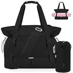 ETRONIK Gym Bag for Women, Yoga Mat Bag with Water Bottle Bag, 40L Weekender Overnight Bag with Shoe Compartment & Wet Pocket, Travel Duffle Bag Women for Yoga, Work, Hospital, Pilates and Gym, Black