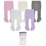 LA Active Girls' Baby Leggings - Cotton, 5 Pairs of Non-Slip Newborn & Toddler Tights - Pink/White/Lavendar/Ivory/Grey - 12-24 Months