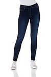 Roman Originals Jeggings for Women UK Jean Ladies Stretchy Trousers Denim Leggings High Waist Rise Pull On Skinny Straight Leg Cotton Pants Flattering Smart - Indigo (31 inch) - Size 16