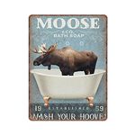 Dreacoss Moose & Co. Bath Soap Wash Your Hooves Tin Signs, Moose Bathroom Toilet Decor, Retro Funny Metal Sign Vintage Poster Wall Art for Bathroom Toilet Home Decor Tin Sign, 12x16 inches