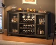 IBF Industrial Wine Bar Cabinet, Rustic Coffee Bar Cabinet for Liquor and Glasses, Farmhouse Liquor Cabinet for Home Dining, Kitchen Sideboard Buffet Cabinet with Wine Rack Storage, Dark Oak, 55 Inch