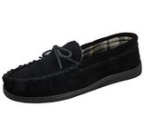 Mens Jo & Joe New England Real Suede Leather Moccasin Slippers Size 7-12 (UK 9, Black)