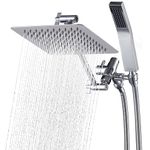 G-Promise All Metal 8" Dual Square Rain Shower Head Combo | Handheld Shower Wand with 71" Extra Long Flexible Hose | Smooth 3-Way Diverter | Adjustable Extension Arm - A Bathroom Upgrade (Chrome