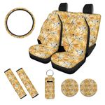 Horeset 11 Pieces Spider Web Yellow Car Seat Cover with Lanyaeds Key Chain+Cup Coasters+Seat Belt Cover+Auto Steering Wheel Cover Accessories Decoration, All Seasons Use