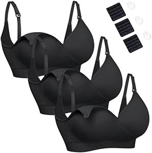 HOFISH Nursing Bras for Breastfeeding Seamless Ultra Comfort Maternity Bra, Pregnancy Sleep Bralette 3Pack Black Small