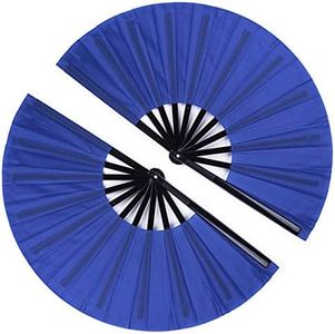 Minelife 2 Pack Large Folding Hand Fan, Nylon-Cloth Vintage Retro Fabric Fans, Chinese Kung Fu Tai Chi Hand Fan for Men/Women, Festival, Dance, Gift, Performance, Decorations (Blue)