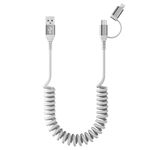 USB to USB-C and Lightning Cable Combo 2 in 1 Coiled Cable App-le Carplay & Android Auto Compatible[MFi,3A Fast Charge, Data Sync] Coiled Lightning and USB C Cable for iPhone 15/14/13/12/Android,White