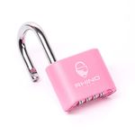 Rhino Lock Secure Lock - Pink 4 Digit Combination Padlock for Gym Locker, School & Work Lockers; Coded and Suitable for Outdoor Use with Fences, Hasps, Sheds & Toolboxes (UK Brand)