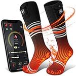 Heated Socks for Men Women Rechargeable Electric Socks Battery Foot Warmer with APP Control Heated Socks, Winter Outdoor Skiing Hunting Working(Orange1,L)