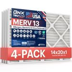 BNX TruFilter 14x20x1 Air Filter MERV 13 (4-Pack) - MADE IN USA - Electrostatic Pleated Air Conditioner HVAC AC Furnace Filters for Allergies, Pollen, Mold, Bacteria, Smoke, Allergen, MPR 1900 FPR 10