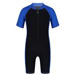 YiZYiF Boys Swimming Costume Zip up Sun Protection One Piece Swimsuit Swimwear Surfing Diving Wet Suits Blue&Black 3-4 Years