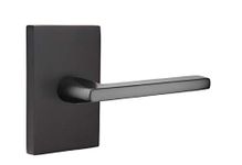 EMTEK Modern Rectangular Rosette Privacy Set with Matching Finish Helios Lever - Choice of Left/Right Handing and 7 Finishes - 5212HLORHUS19 - Right Handed (RH) - Flat Black (US19)