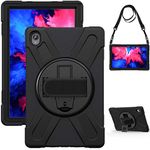 Case for Lenovo Tab P11 Plus 11" TB-J616F 2022, Military Grade 15ft Drop Tested Shockproof Protective Cover Case with 360° Rotating Stand, Hand Strap and Shoulder Strap (Black)