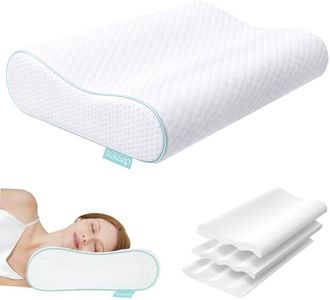 Releep Cervical Neck Pillow, Side Sleeper Pillow for Neck Pain Relief, Adjustable Contour Pillow for Sleeping, Ergonomic Memory Foam Pillow, Orthopedic Cooling Pillow Back Stomach Sleeping, Queen Size